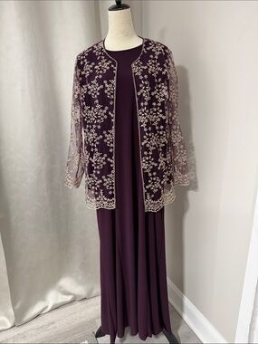 Elegant Plum Floral Lace Jacket Dress Set